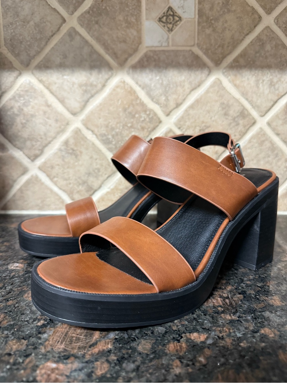 Madden Girl Brown Block Heel Platform Sandal with Buckle